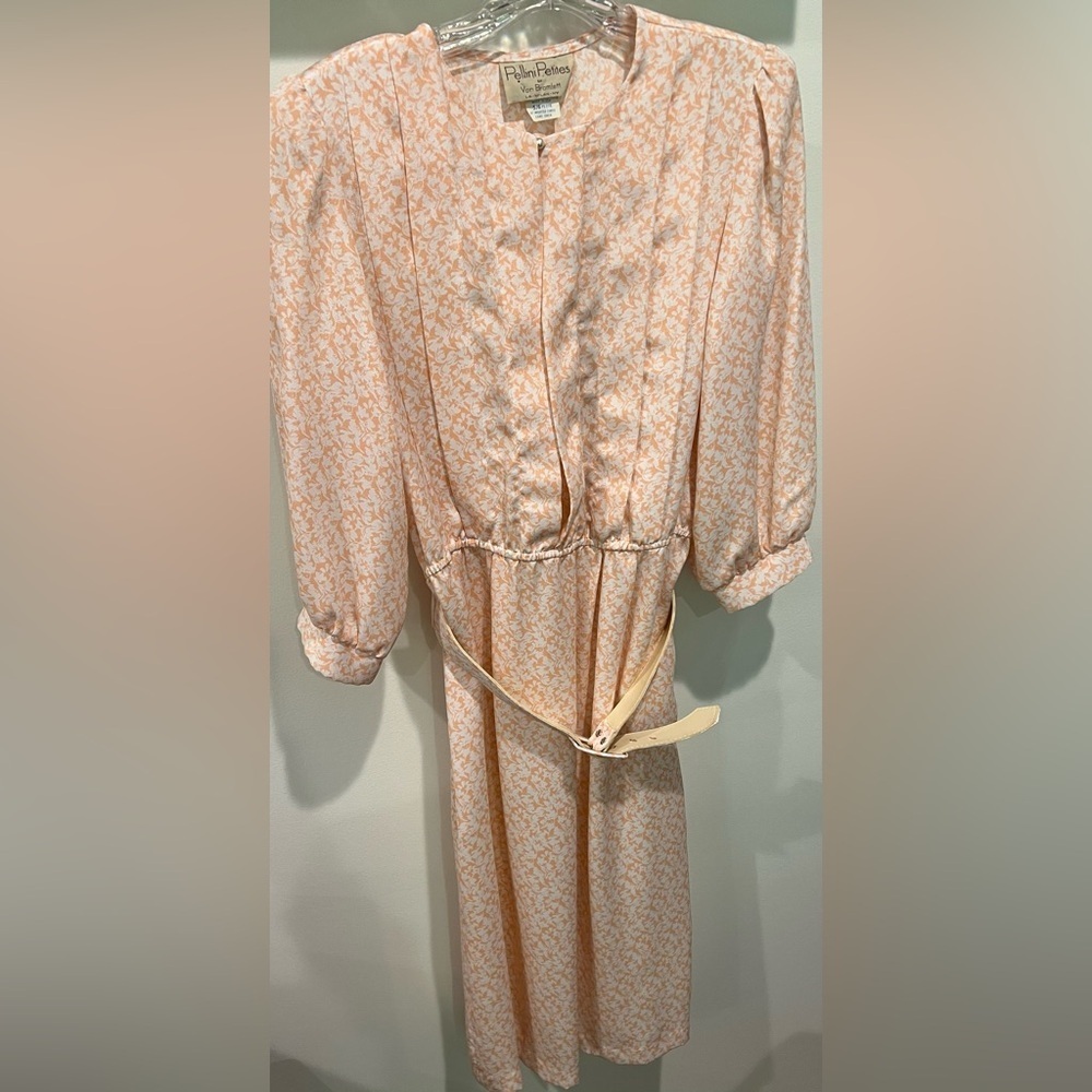 Soft Peach White Vintage Prairiecore Pellini Petites Bishop Sleeve Dress Sz 5/6P